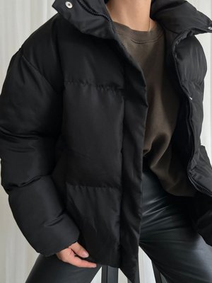 Siyah Fermuarlı Cepli Şişme Mont