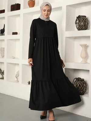 Siyah Boydan Fermuarlı Ferace