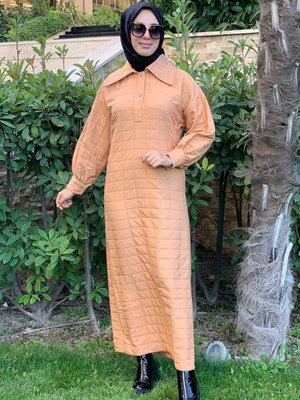 Kapitoneli Cappuccino Elbise