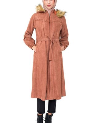 Tarçın Fermuarlı Kuşaklı Kaban