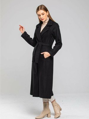 Siyah Kemerli Yünlü Astarsız Kaşe Kaban