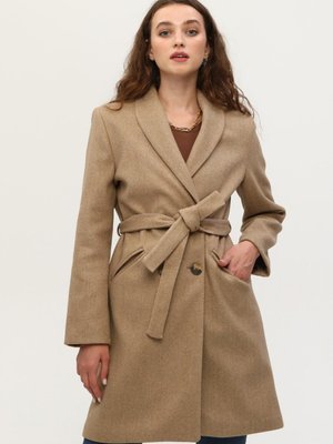 Sütlü Kahve Leopar Astarlı Kaşe Kaban