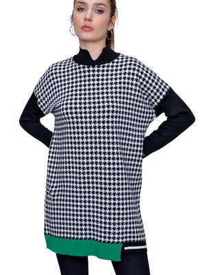 Siyah Yeşil Kazayağı Triko Tunik Siyah Yeşil Kazayağı Triko Tunik