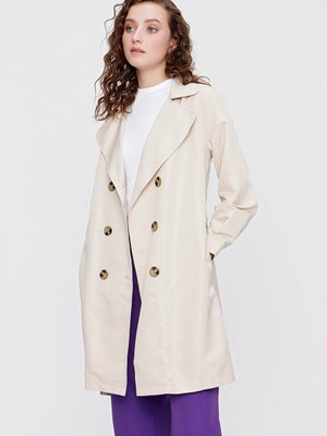 Bej Kruvaze Yaka Kuşaklı Trençkot Bej Kruvaze Yaka Kuşaklı Trençkot