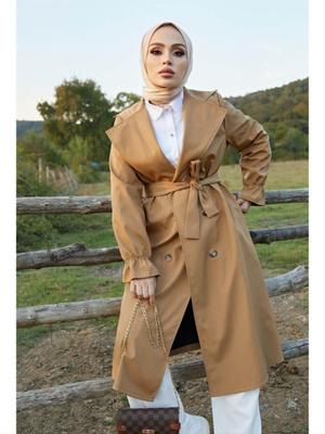 Vizon Kol Büzgülü Kemerli Trençkot