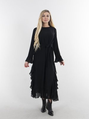 Siyah Volan Detaylı Uzun Elbise Siyah Volan Detaylı Uzun Elbise