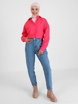 Mavi Boyfriend Kalıp Pile Detaylı Kot Pantolon