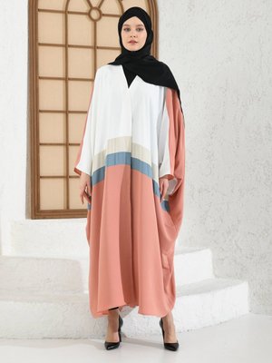 Somon Ekru Ortası İki Şerit Garnili Önü Açık Ferace Somon Ekru Ortası İki Şerit Garnili Önü Açık Ferace