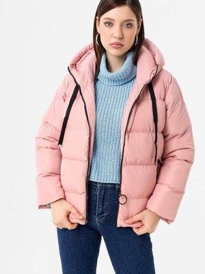 Pudra Kapüşonlu Kısa Şişme Mont