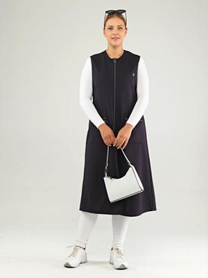 Lacivert Kadin Deri Cepli Buyuk Beden Uzun Yelek