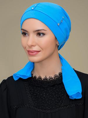 Bebe Mavisi Sandy Kumaş Kemerli Taşlı Pratik Hazır Geçmeli Bone