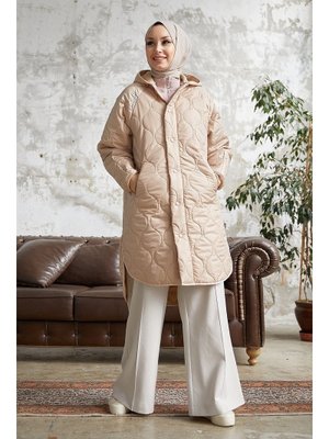 Bej Armin Kapitone Oversize İnce Mont