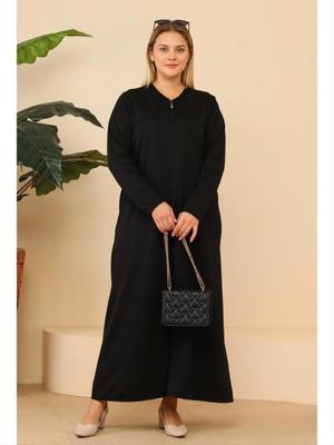 Siyah Büyük Beden Fermuarlı Tam Uzun Namaz Elbisesi Siyah Büyük Beden Fermuarlı Tam Uzun Namaz Elbisesi