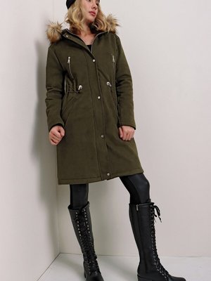 Haki Kürklü Süet Kaban Haki Kürklü Süet Kaban