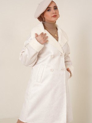 Ekru İçi Kürklü Deri Kaban