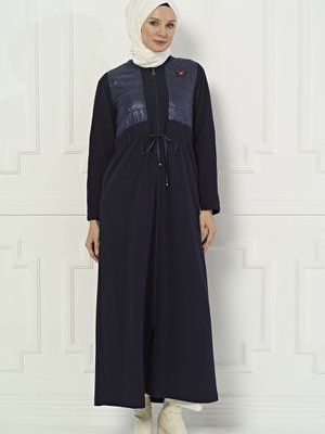 Lacivert Kapitone Detaylı Kaban