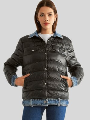 Siyah Kot Garnili Şişme Mont Siyah Kot Garnili Şişme Mont