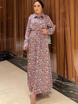 Rosa Saten İndigo Elbise