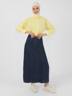 Lacivert A Kesim Dikiş Detaylı Denim Kot Etek Lacivert A Kesim Dikiş Detaylı Denim Kot Etek