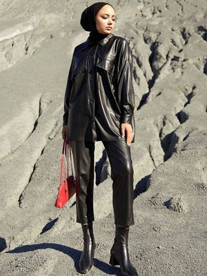 Siyah Kemerli Deri Takım