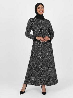 Siyah Büyük Beden Desenli Elbise