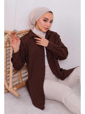 Kahve Düz Terikoton Salaş Gömlek