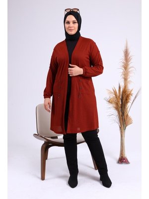 Kiremit Kadin Buyuk Beden Metal Tokalı Petek Hırka