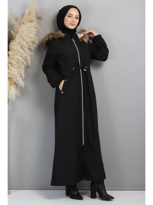 Siyah Fermuarlı Bağcıklı Mont