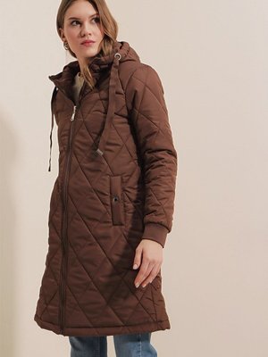 Kahve Kapitone Uzun Şişme Mont Kahve Kapitone Uzun Şişme Mont