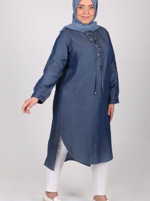 Lacivert Büyük Beden Kuş Gözlü Kot Tunik Lacivert Büyük Beden Kuş Gözlü Kot Tunik
