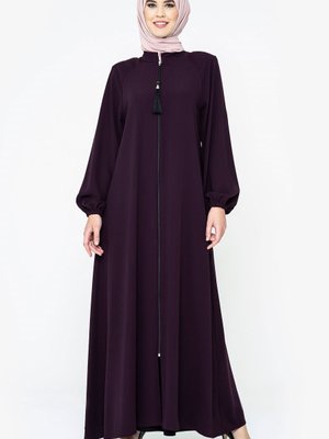 Mürdüm Fermuarlı Reglan Kol Ferace