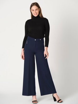 Lacivert Fermuar Detaylı Bol Paça Pantolon Lacivert Fermuar Detaylı Bol Paça Pantolon