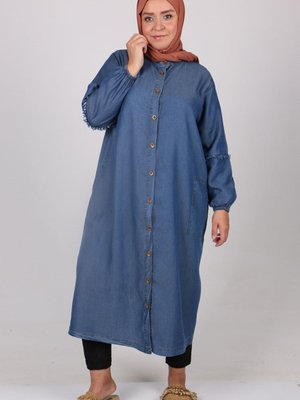 Koyu Mavi Büyük Beden Püsküllü Kot Tunik Koyu Mavi Büyük Beden Püsküllü Kot Tunik