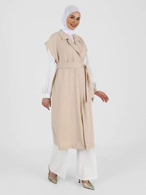 Açık Bej Kuşak Detaylı Yelek Kap Açık Bej Kuşak Detaylı Yelek Kap