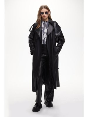 Manuka Deri Kruvaze Trençkot Siyah Manuka Deri Kruvaze Trençkot Siyah
