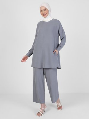 Gri Aerobin Tunik & Pantolon İkili Takım