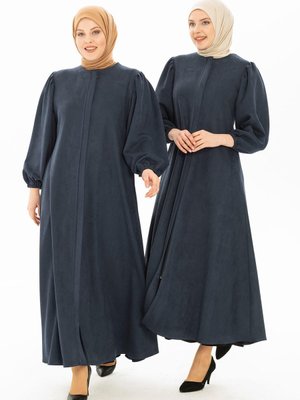 Lacivert Büzgü Detaylı Kışlık Ferace