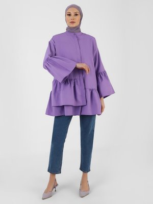 Koyu Lila Asimetrik Fırfır Detaylı Poplin Tunik Koyu Lila Asimetrik Fırfır Detaylı Poplin Tunik