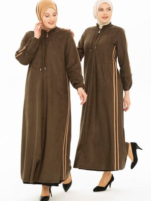 Haki Şerit Detaylı Kışlık Ferace