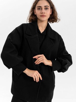 Siyah Balon Kol Cepli Kaşe Kaban