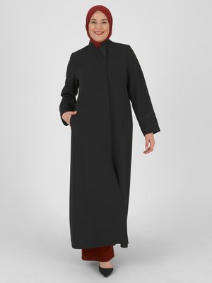 Siyah Boydan Düğmeli Pardesü