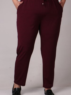 Mürdüm Büyük Beden Yüksek Beli Lastikli Mina Krep Pantolon