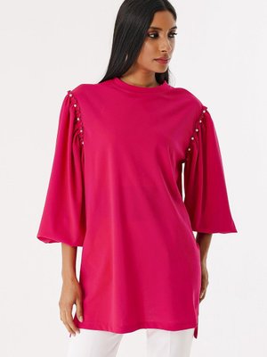 Fuşya Omuz İnci Detaylı Uzun Sweat Fuşya Omuz İnci Detaylı Uzun Sweat