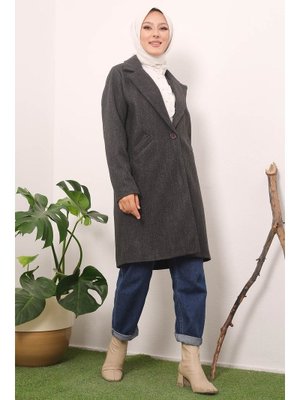 Antrasit Modest Astarlı Cepli Kaşe Kaban