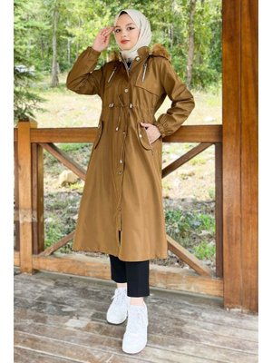 Taba Kapüşonlu Fermuarlı Mont