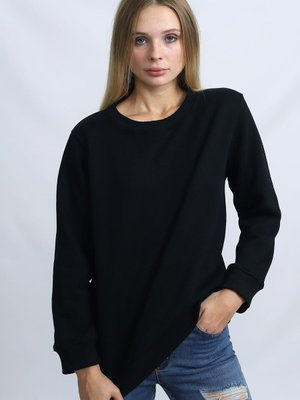 Siyah Üç İplik Bisiklet Yaka Sweatshirt Siyah Üç İplik Bisiklet Yaka Sweatshirt