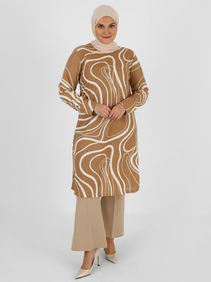 Açık Vizon Büyük Beden Desenli Tunik