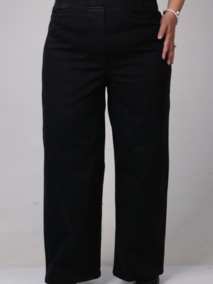Siyah Büyük Beden Beli Lastikli Bol Paça Kot Pantolon