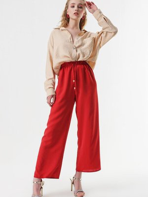 Kırmızı Beli Lastikli Ayrobin Pantolon Kırmızı Beli Lastikli Ayrobin Pantolon