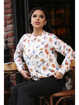 İndigo Baskılı Gömlek